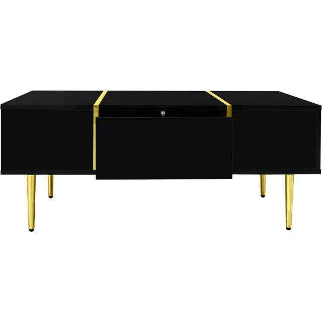 SONNENH Salontafel - Twee laden - Zwart hoogglans - 100 x 60 x 41,5 cm - Zwart/goudkleurig