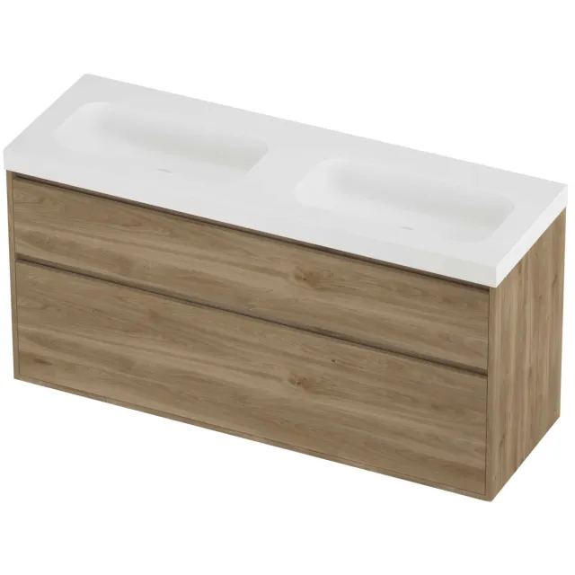 Proline Haga Badmeubelset Polystone Mezza 140x46x73 cm Mat White Cider Oak Eiken