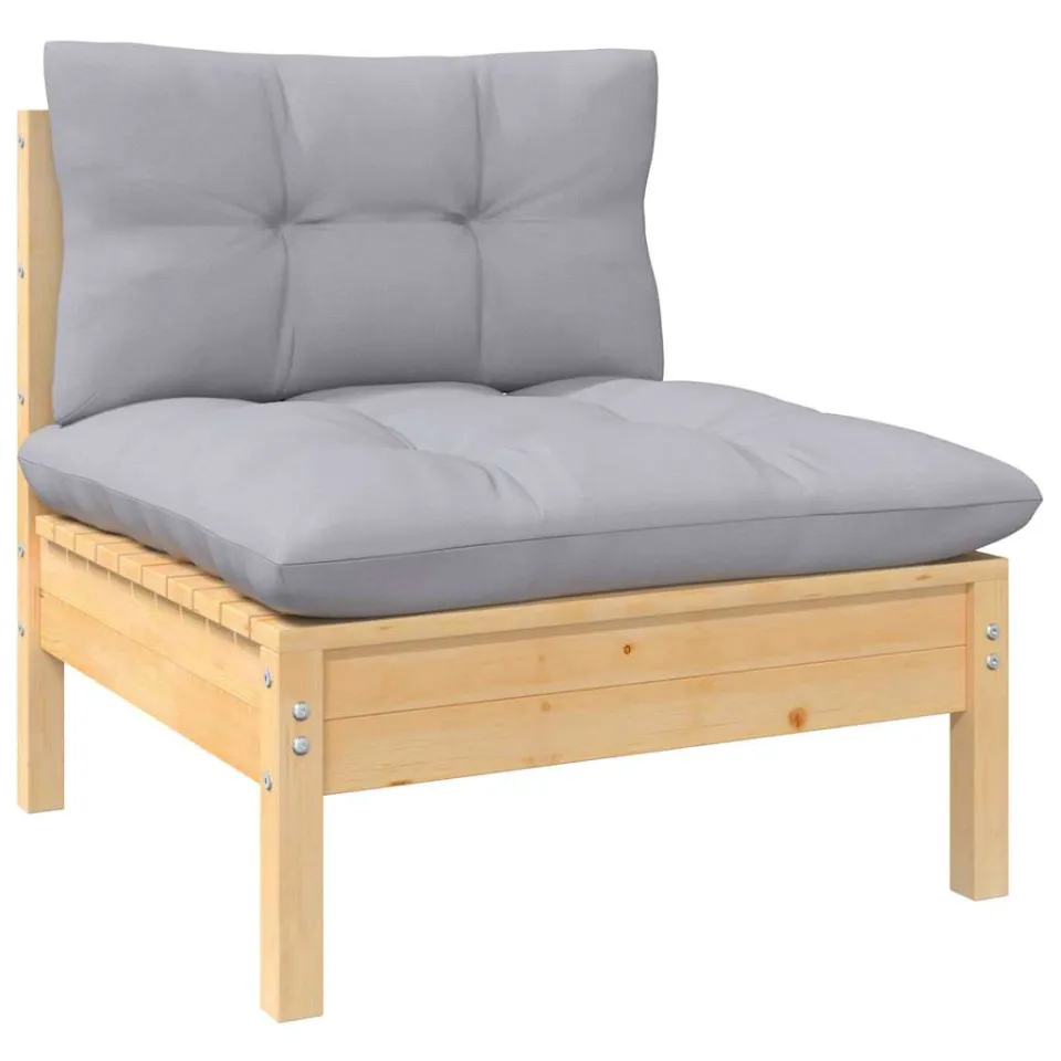vidaXL 11-delige Loungeset met grijze kussens massief grenenhout Grijs