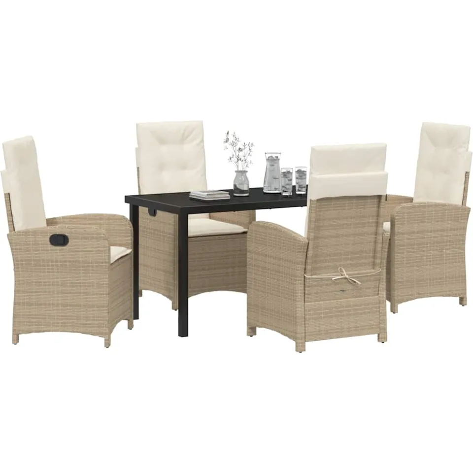 vidaXL Tuin eettafelset 5 st Beige poly rattan