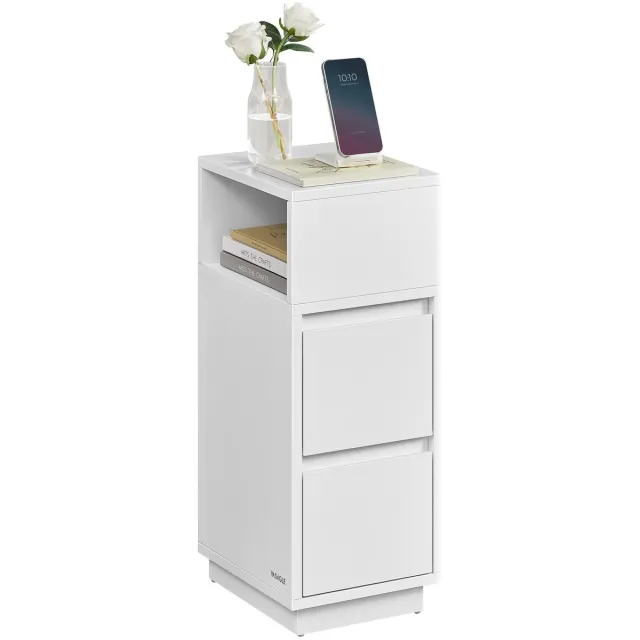 DailyDamaar nachtkastje - Bijzettafel - Opbergkast - Ladekast - 30x25x65 cm - 2 lades - Open vak - Smal - Wit