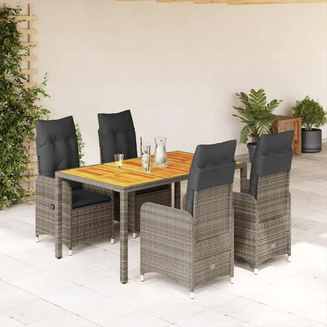 vidaXL 5-delige Bistroset met kussens poly rattan grijs, foto 2