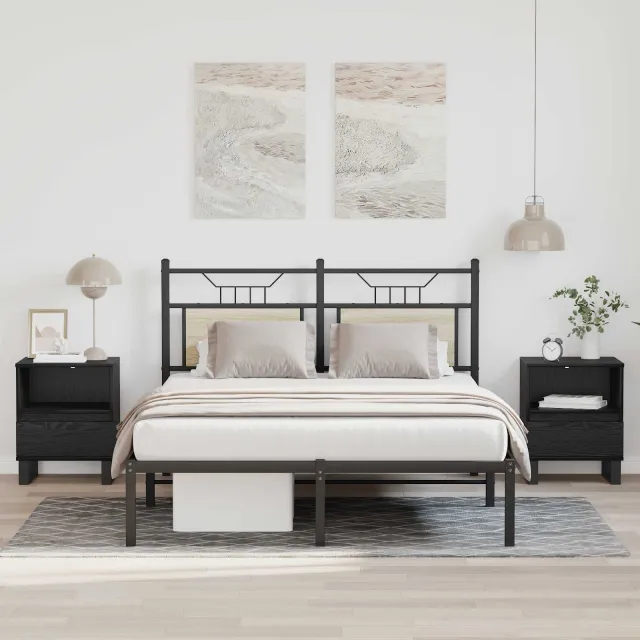 vidaXL Bed kast Zwart Eiken 40 x 35 x 50 cm Bewerkt hout, foto 2