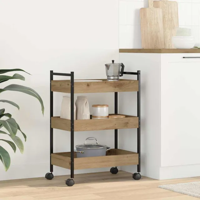 vidaXL Keuken Trolley Artisan Eiken 50 x 30 x 70 cm Bewerkt hout Bruin