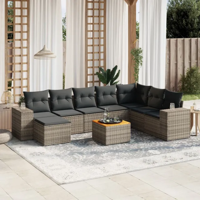 vidaXL 9-delige Loungeset met kussens poly rattan grijs, foto 2