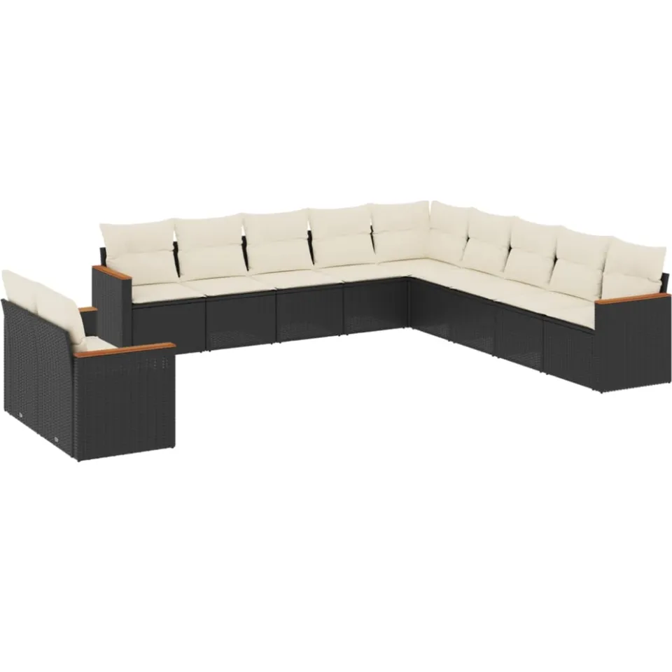 vidaXL 11-delige Loungeset met kussens poly rattan zwart