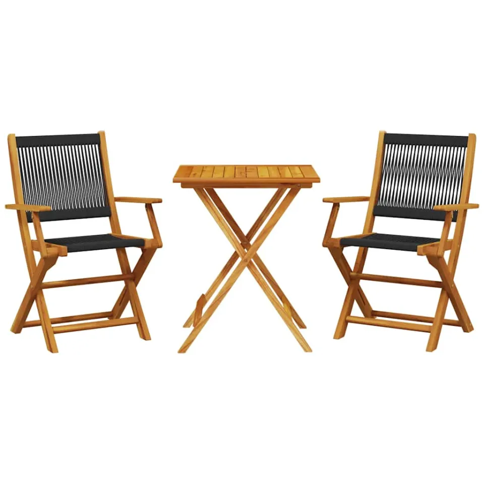 vidaXL 3-delige Bistroset polypropeen en massief hout zwart, foto 3