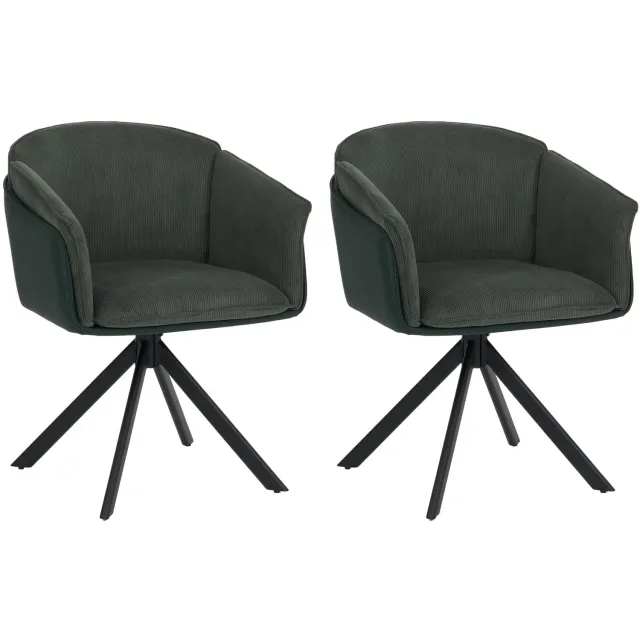 Set van 2 eetkamerstoelen MCW-R24, keukenstoel, draaibaar, metaal, kunstleer, stof/textiel, corduroy ~ groen