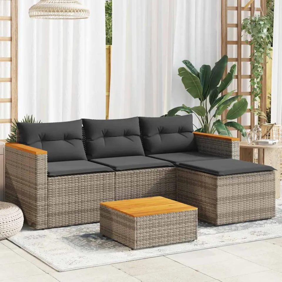 vidaXL 3-delige Loungeset met kussens poly rattan grijs, foto 3