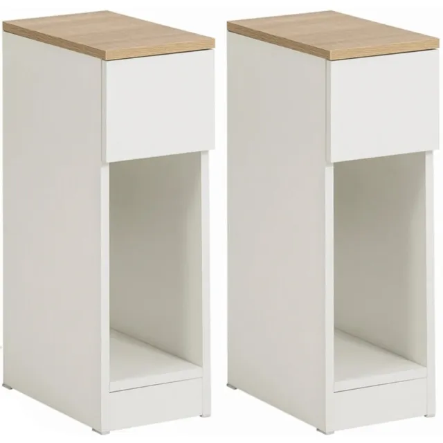 VIEMAE Nachtkastje 2 stuks - Nachtkastjes set van 2 stuks - Smalle nachtkastjes set van 2 - Bijzettafel - 35x20x60cm - Wit