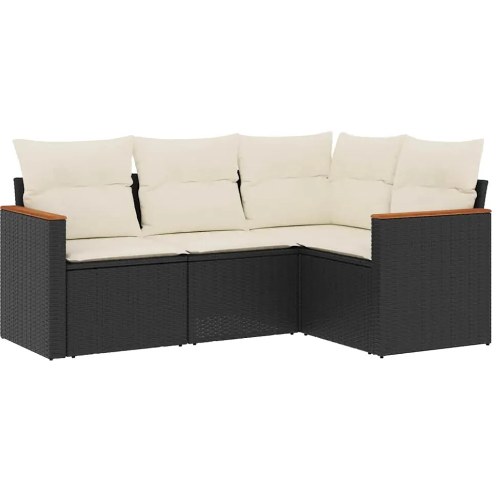 vidaXL 4-delige Loungeset met kussens poly rattan zwart, foto 3