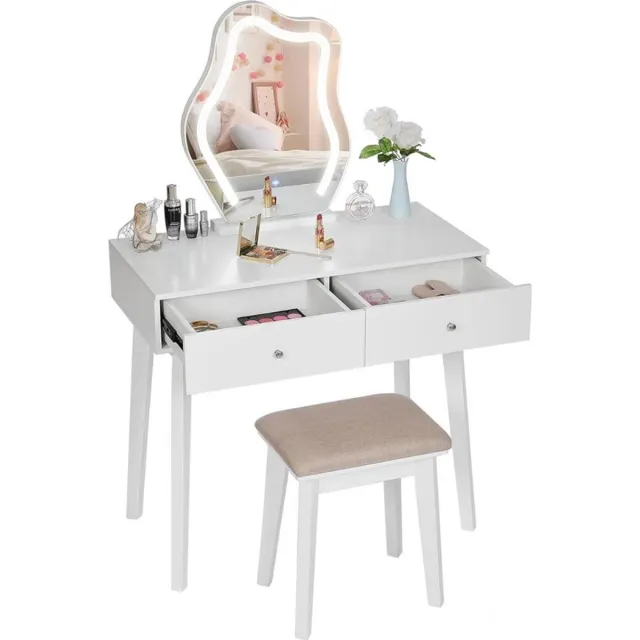 Thuys Luxe Kaptafel – Kind – Met Spiegel en Verlichting – Make Up Tafel voor Meisjes – Schminktafel – Inclusief Kruk – Stijlvol Design – Wit