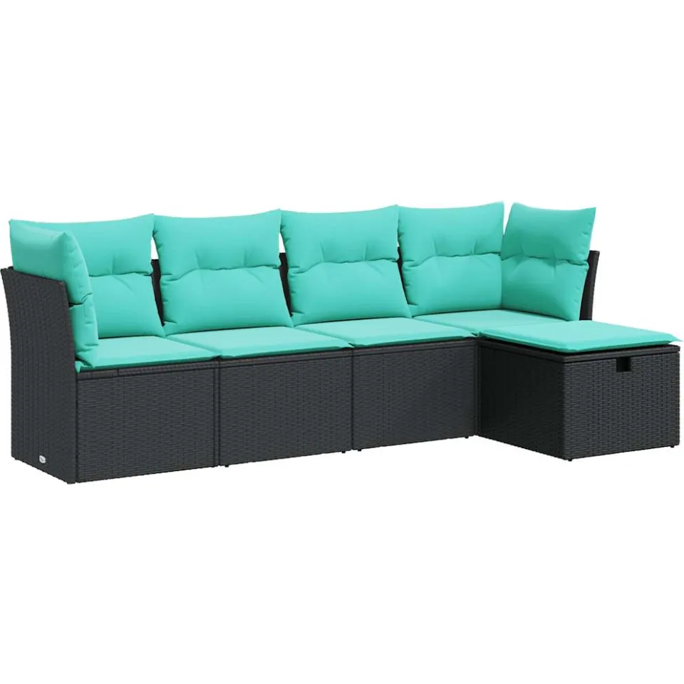 vidaXL 5-delige Loungeset met kussens poly rattan zwart, foto 3