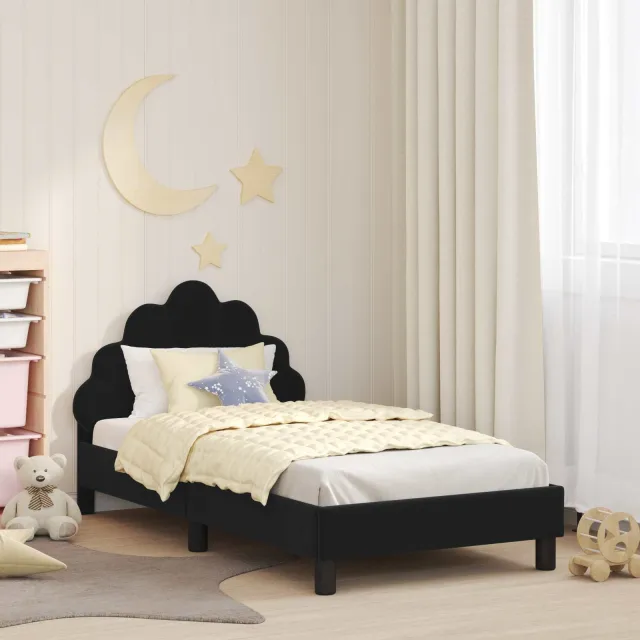 vidaXL Bedframe voor kinderen met hoofdbord Zwart 80 x 160 cm Fluweel