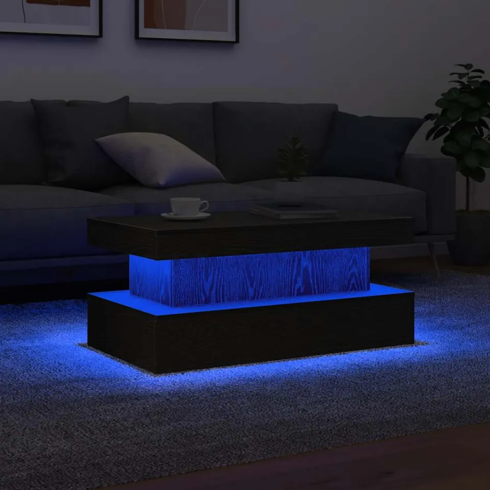 vidaXL Salontafel met LED-verlichting 90x50x40 cm zwart eiken, foto 4