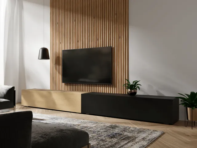Mobistoxx Tv-meubel KINGSTON DUO 2 klapdeuren 280 cm eik/mat zwart