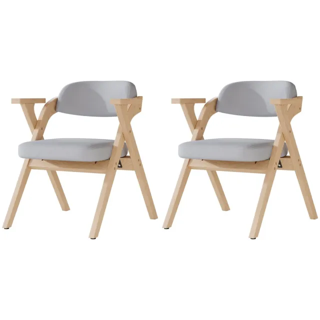 Merax Opvouwbare Eetkamerstoelen Set van 2 – Massief Houten Stoelen met Armleuningen – Inklapbare Stoelen met Linnen Zitting – Ruimtebesparend – Grijs