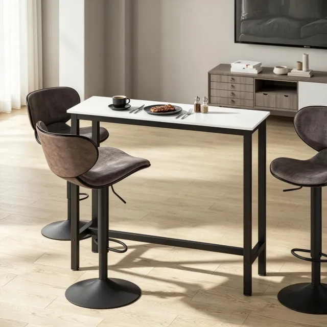 MIVRAY Bartafel - Moderne Hoge Tafel Voor Keuken En Woonkamer - Wit Marmerlook Blad Met Zwart Stalen Frame - 120x40x100 Cm