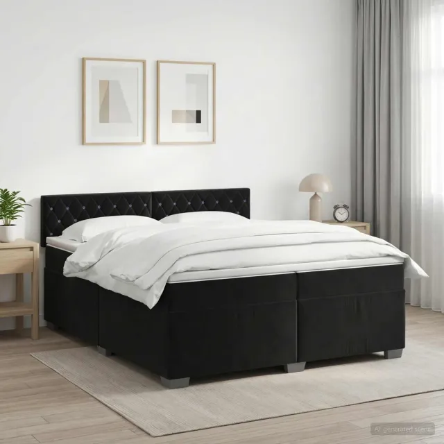 vidaXL Boxspringbed met matras Zwart 200 x 200 cm Fluweel