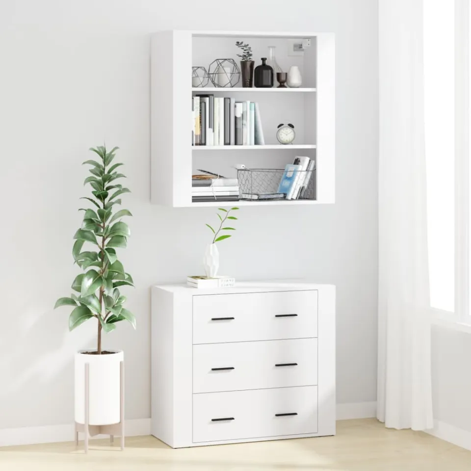 vidaXL Hoge kast bewerkt hout wit, foto 3
