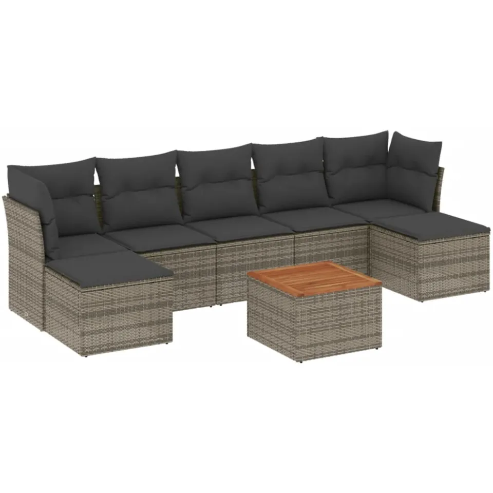 vidaXL 8-delige Loungeset met kussens poly rattan grijs, foto 3