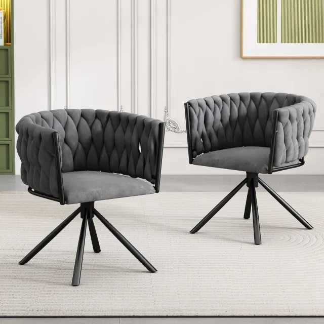 HAUSS SPOLE Fluwelen Eetkamerstoel Set Van 2 - 360 Graden Draaistoel Met Ergonomische Rugleuning - Stalen Vierpoot - Zonder Matras - Fluweel - Grijs