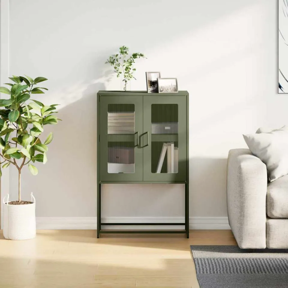 vidaXL Hoge kast 68x39x107 cm staal olijfgroen, foto 3