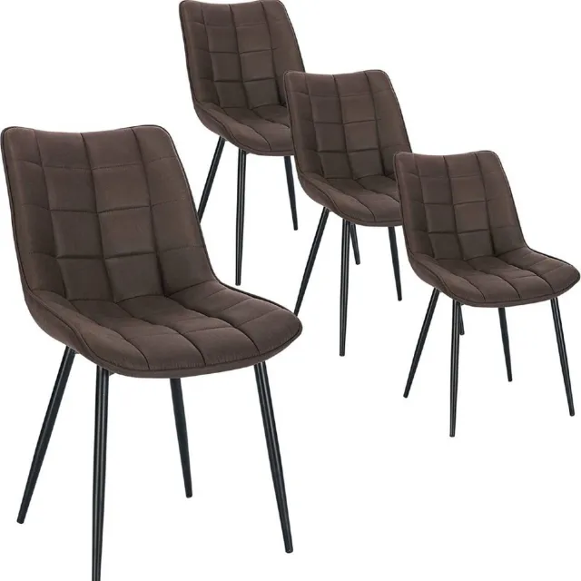 KAMYRA Stoffen Stoelen - Eetkamerstoelen - Stof - Voor bij de Eettafel, Woonkamer & Slaapkamer - Set van 4 - Donkerbruin Donkerbruin / Stof