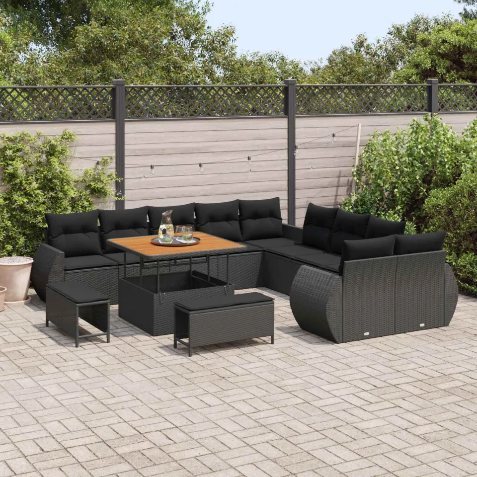 vidaXL Tuinbankenset 13 st Zwart poly rattan, foto 3