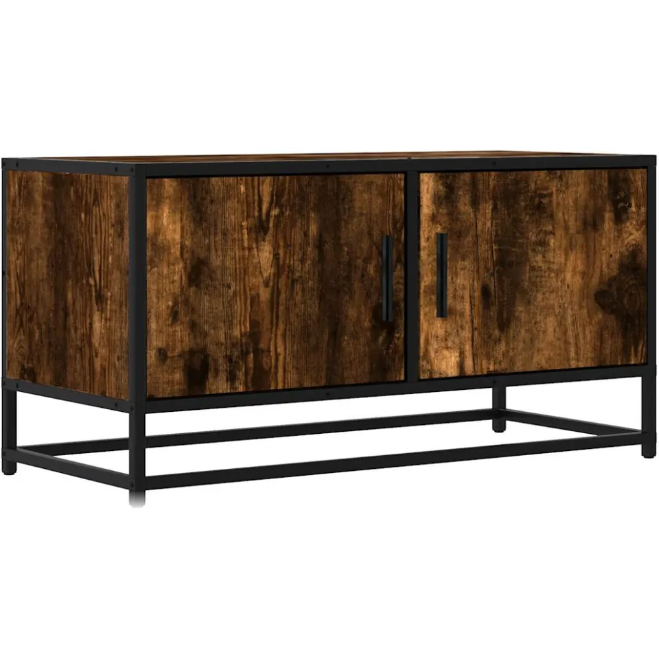 vidaXL Tv-meubel 80x34,5x40cm bewerkt hout metaal gerookt eikenkleurig Bruin