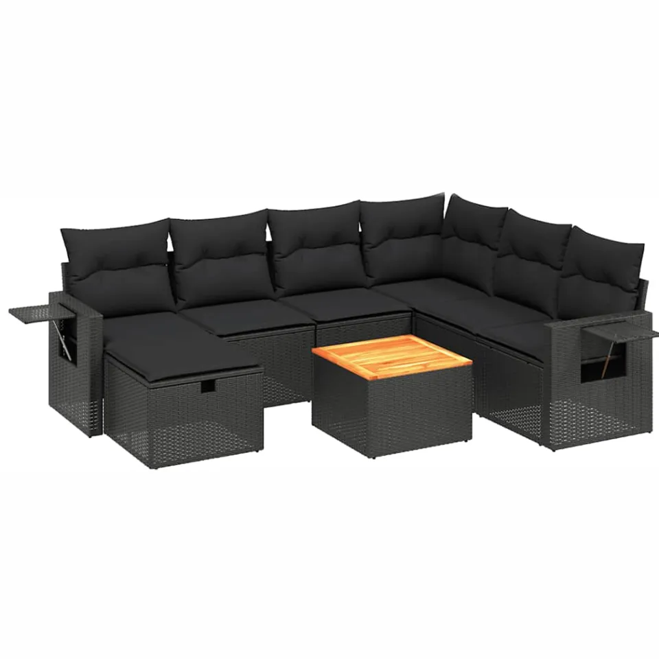 vidaXL 8-delige Loungeset met kussens poly rattan zwart