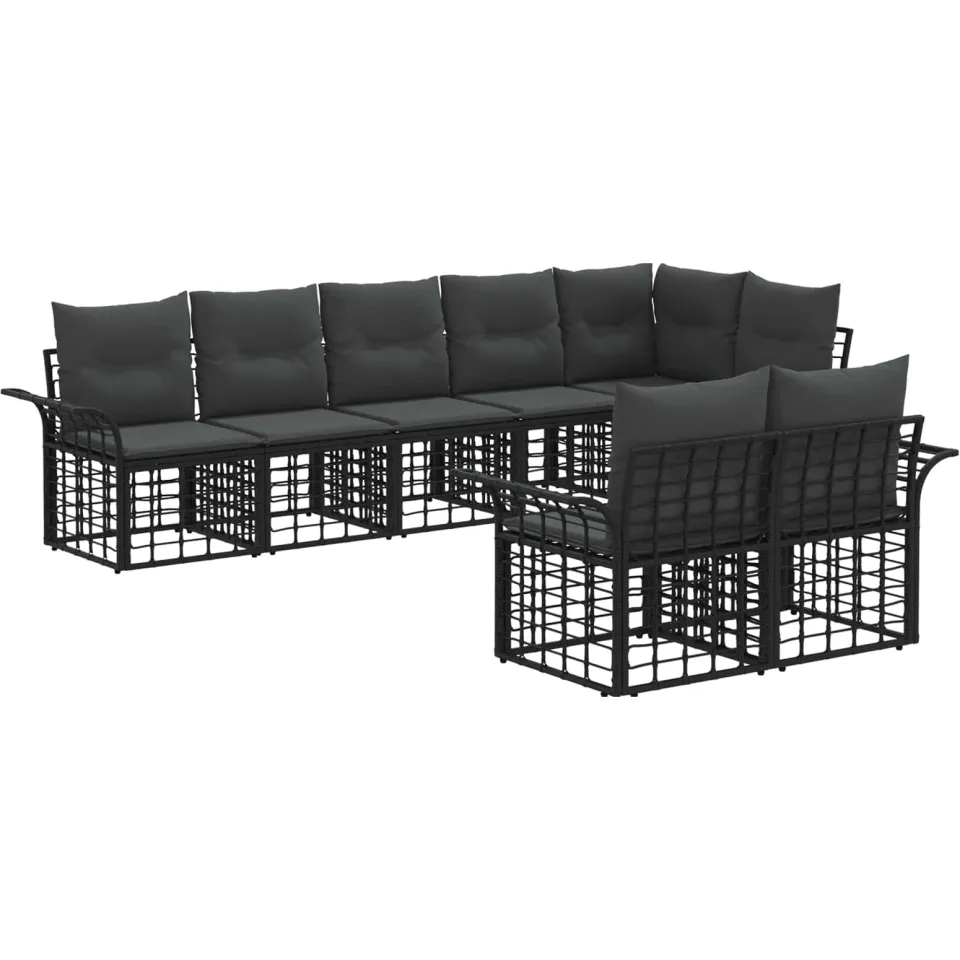 vidaXL Buiten bankenset 8 st Zwart en Donkergrijs poly rattan, foto 3