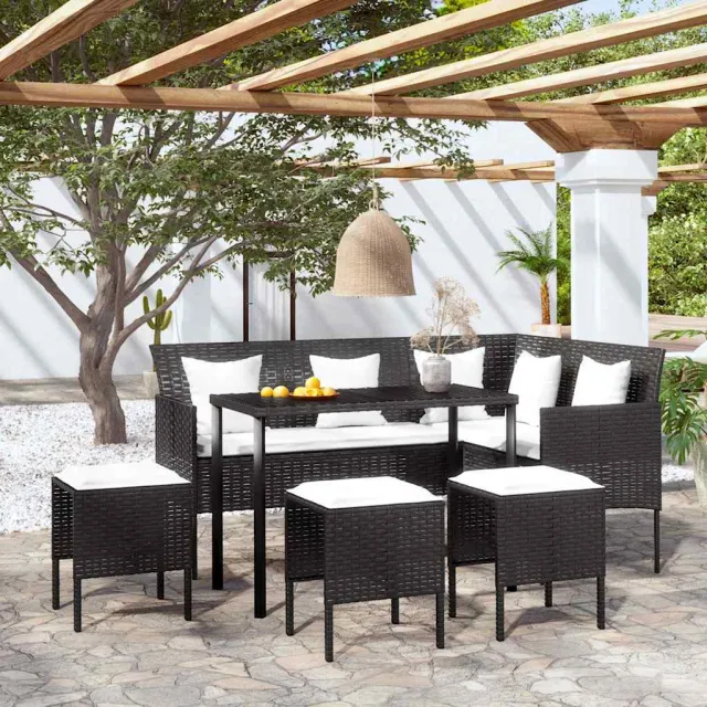 vidaXL 5-delige Loungeset met kussens L-vormig poly rattan zwart, foto 2