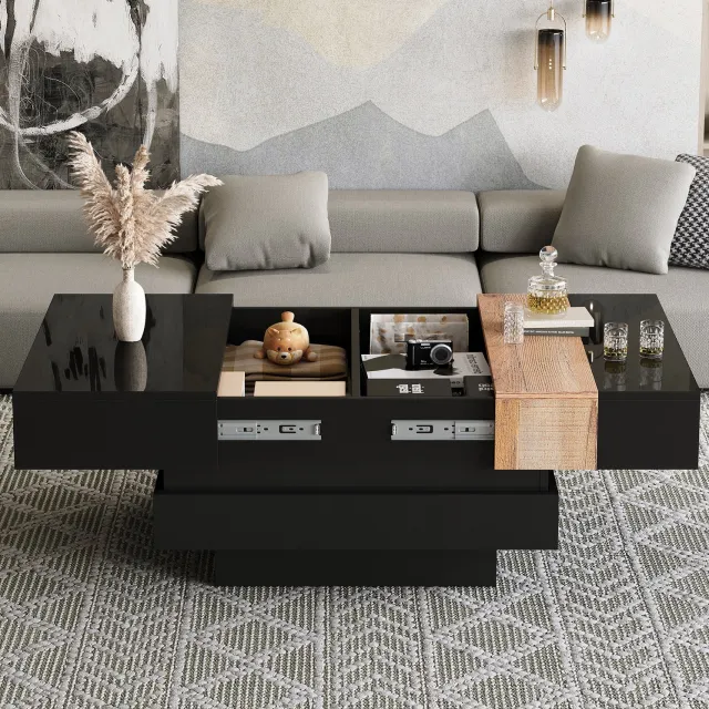 CHICFURN Salontafel - Uitschuifbaar - Verborgen opbergruimte - Zwart