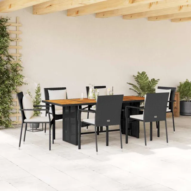 vidaXL 7-delige Tuinset met kussens poly rattan zwart, foto 2