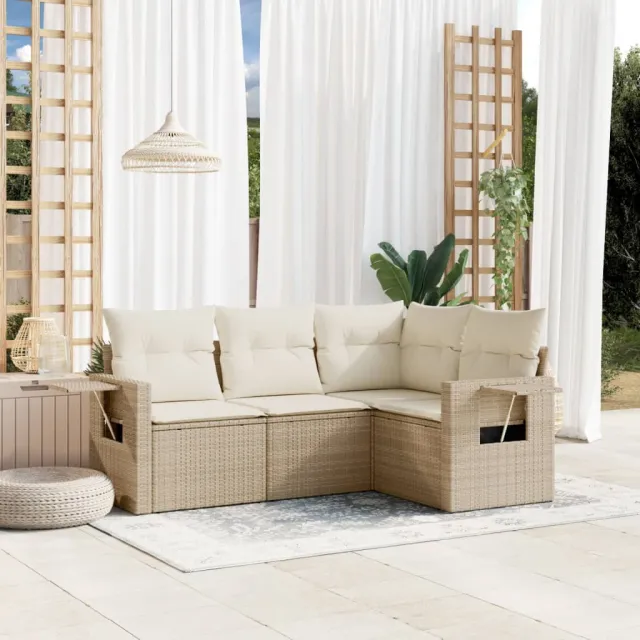 vidaXL 4-delige Loungeset met kussens poly rattan beige, foto 2