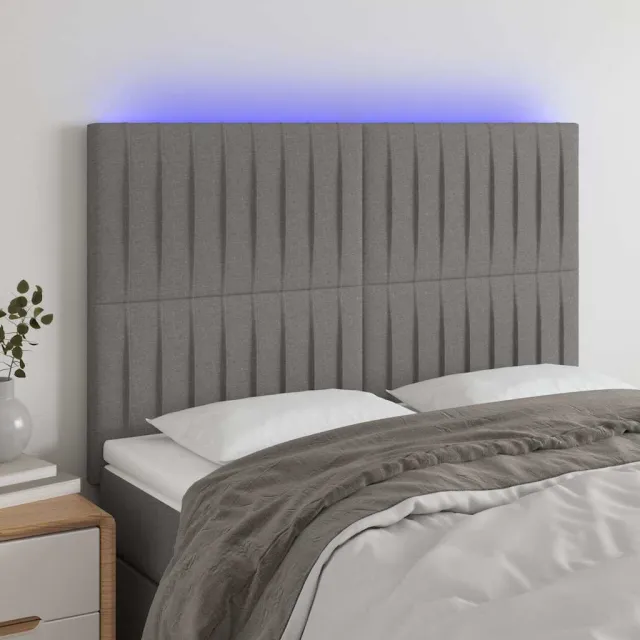 vidaXL Hoofdbord LED 144x5x118/128 cm stof donkergrijs grijs