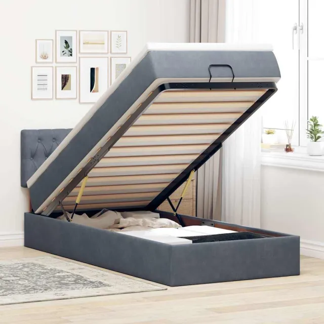 vidaXL Ottoman bed met matras 90x200cm fluweel donkergrijs grijs