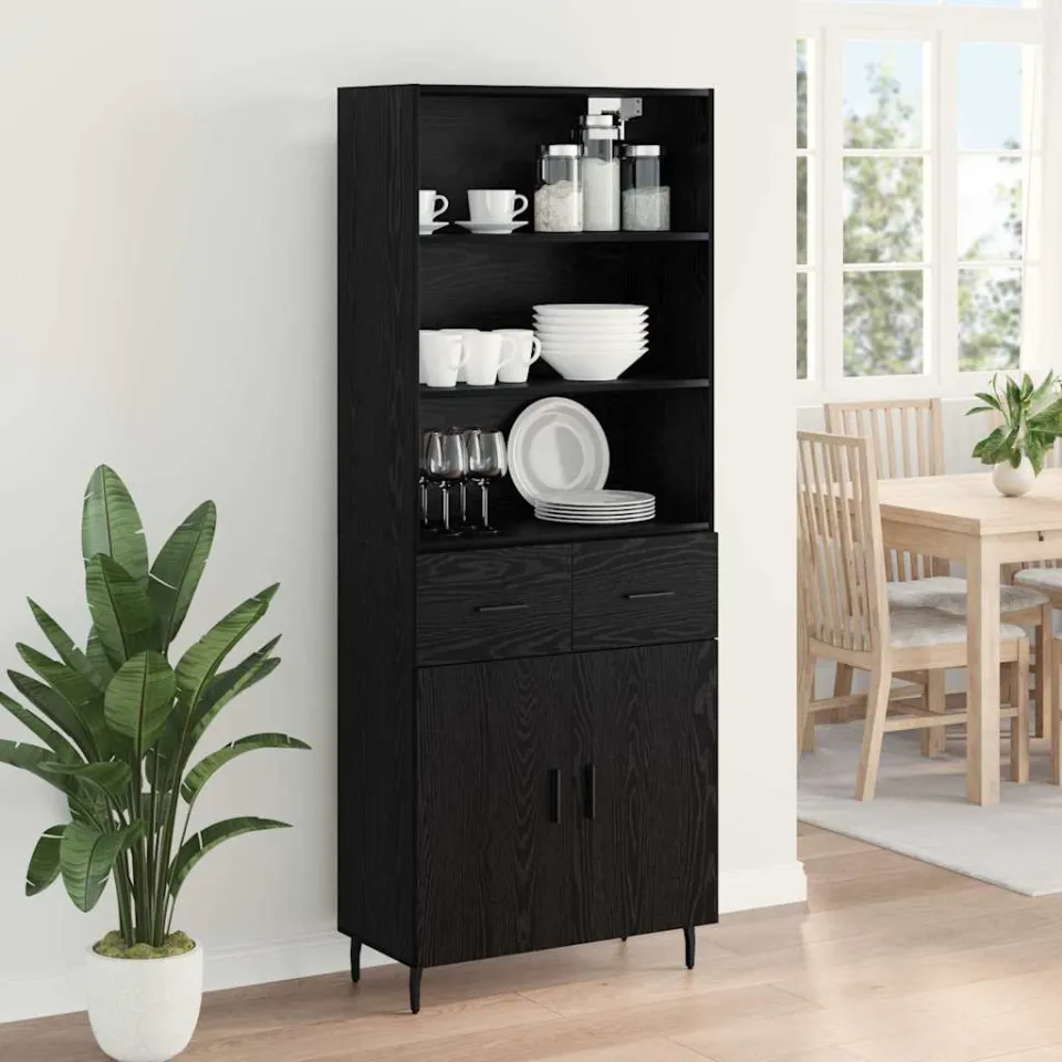 vidaXL Hoge kast 2 st Zwart Eiken 69,5 x 34 x 180 cm Bewerkt hout, foto 4
