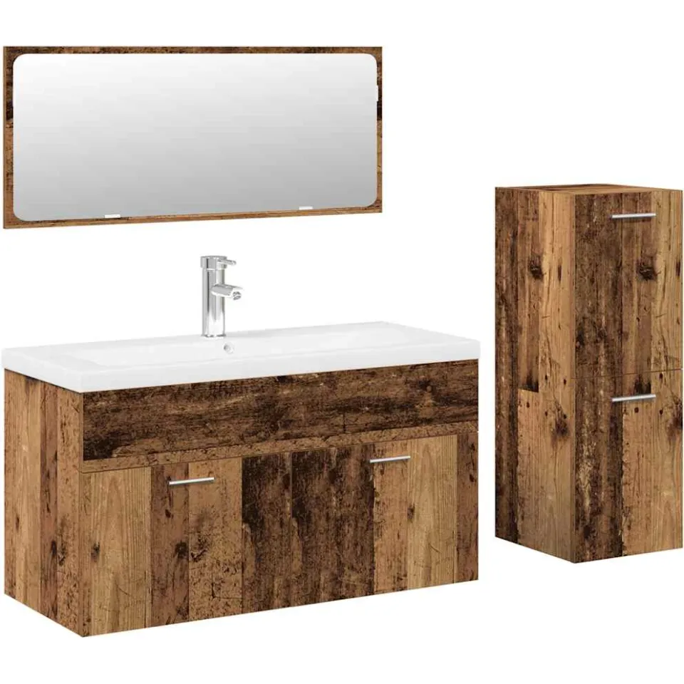 vidaXL 4-delige Badkamermeubelset bewerkt hout oud houtkleurig bruin, foto 3