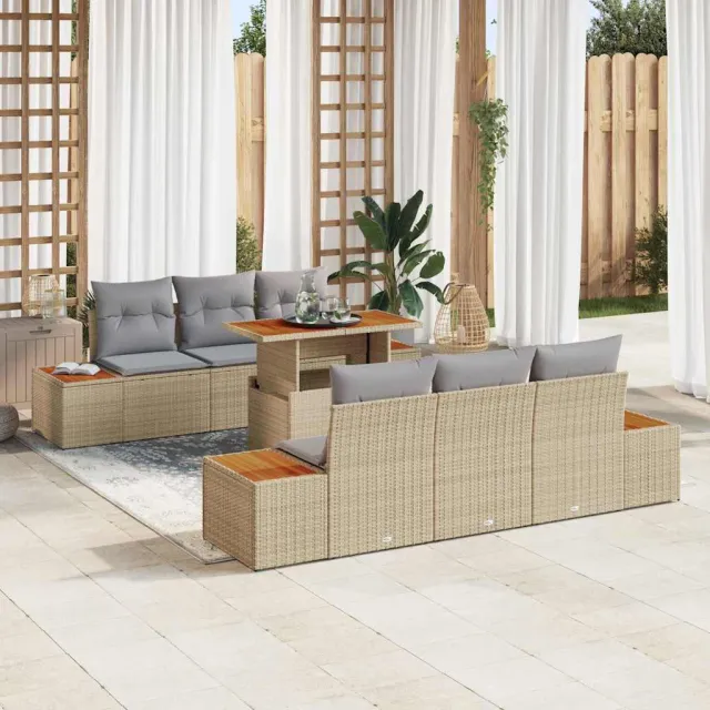 vidaXL Tuin Sofa Set 7 st Beige Poly riet, foto 2