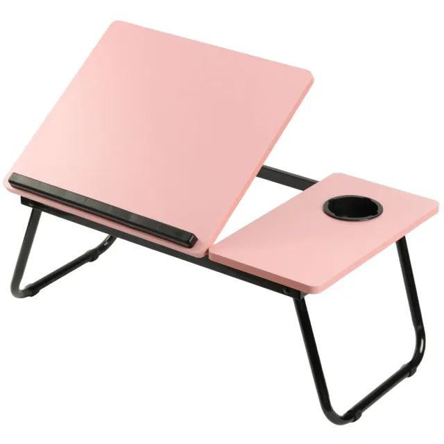 Ceruzo Bedtafel Verstelbaar - Laptoptafel - Ontbijttafel - Inklapbaar - Roze - Bekerhouder