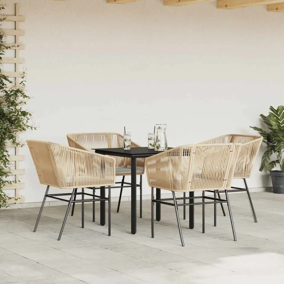 vidaXL 5-delige Tuinset met kussens poly rattan glas bruin, foto 2