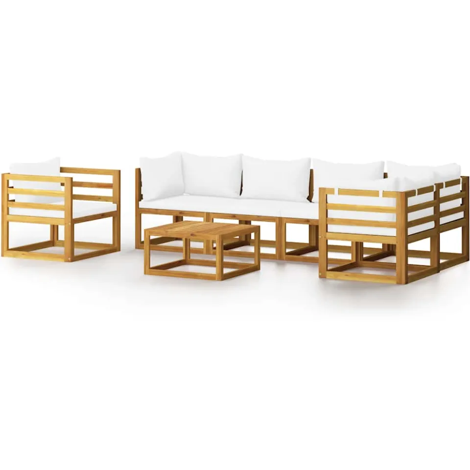 vidaXL 7-delige Loungeset met kussens massief acaciahout crème, foto 3
