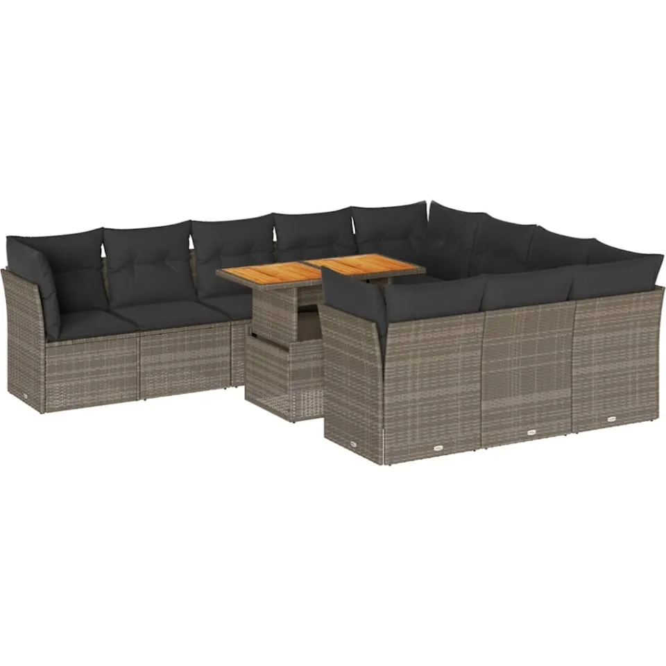vidaXL 11-delige Loungeset met kussens poly rattan grijs, foto 3