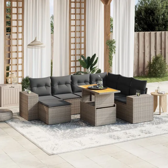 vidaXL 8-delige Loungeset met kussens poly rattan grijs, foto 2