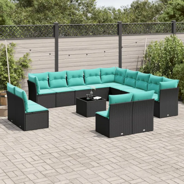 vidaXL 14-delige tuinbankset met kussens van zwart polyrotan, foto 2
