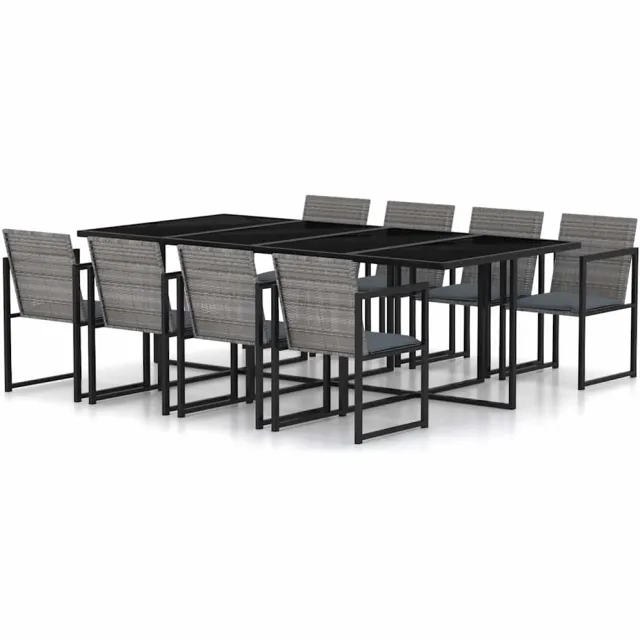 vidaXL 9-delige Tuinset met kussens poly rattan grijs