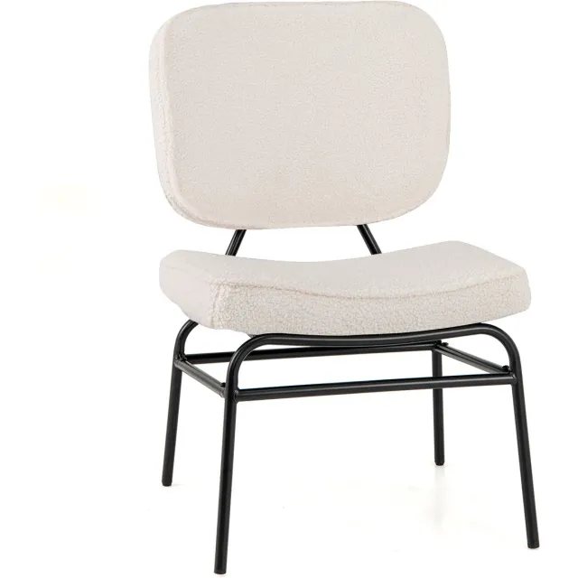 Costway Eetkamerstoel, sherpa-keukenstoel met gebogen zitting en rugleuning, gestoffeerde stoel, belastbaar tot 150 kg, woonkamerstoel voor eetkamer, woonkamer, slaapkamer (beige)