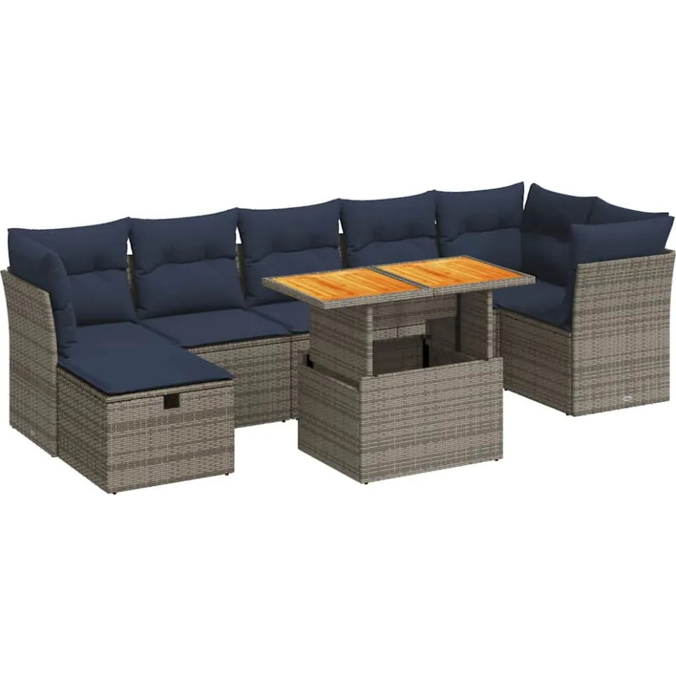 vidaXL 8-delige Loungeset met kussens poly rattan acacia bruin, foto 3